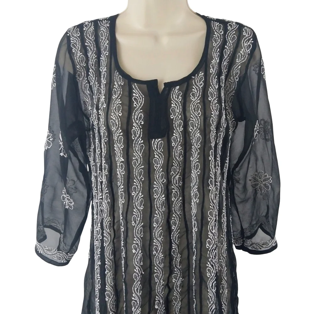Black Sheer Embroidered Dress